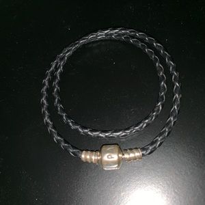 Pandora Black Double Woven Leather Charm Bracelet
